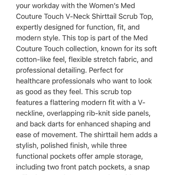 Med Couture Lilac V-Neck Shirttail Women's SCRUBS top - Picture 13 of 13